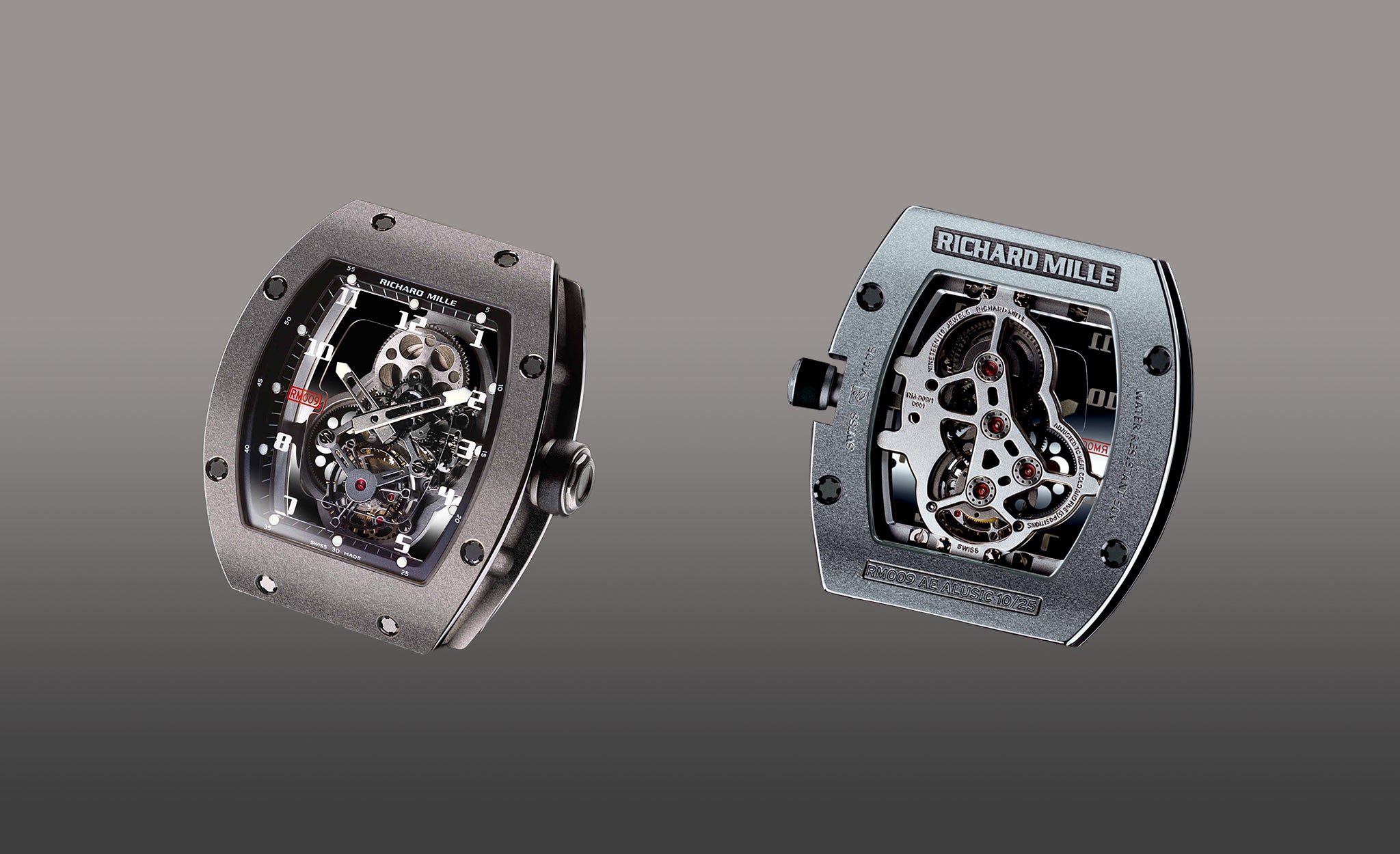 Richard Mille RM009 front an back showing dial and skeleton movement for A Collected Man London