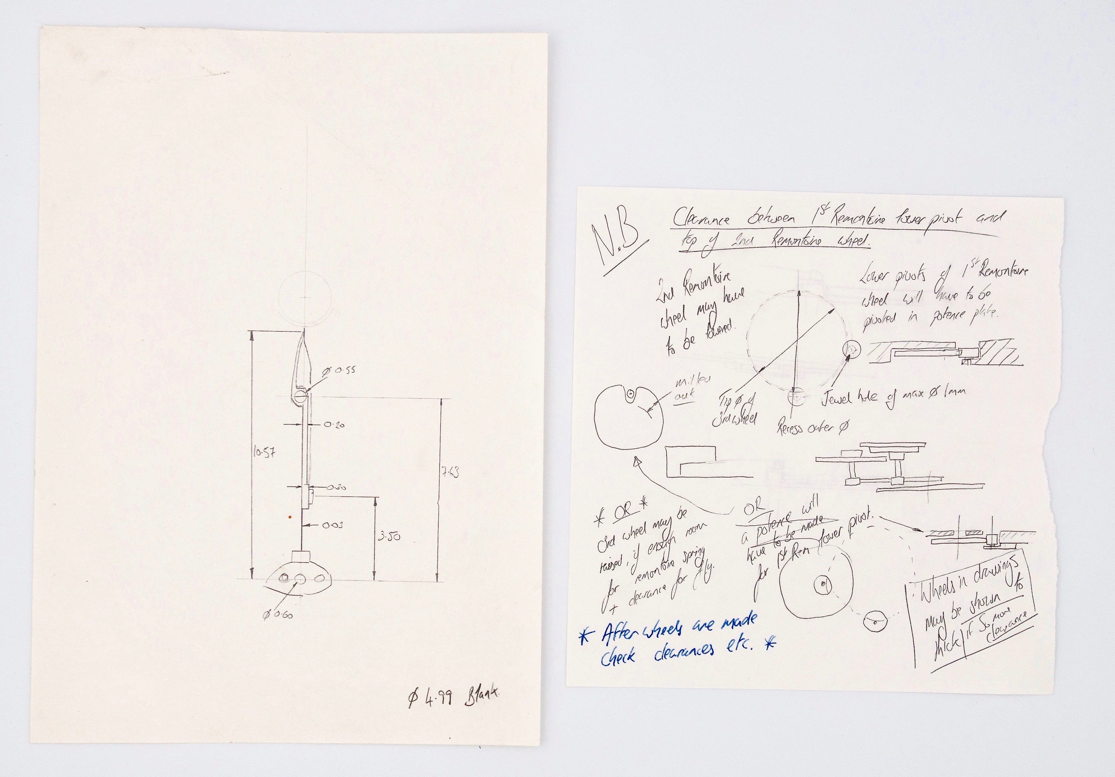 Roger W. Smith watchmaker technical drawings for A Collected Man London