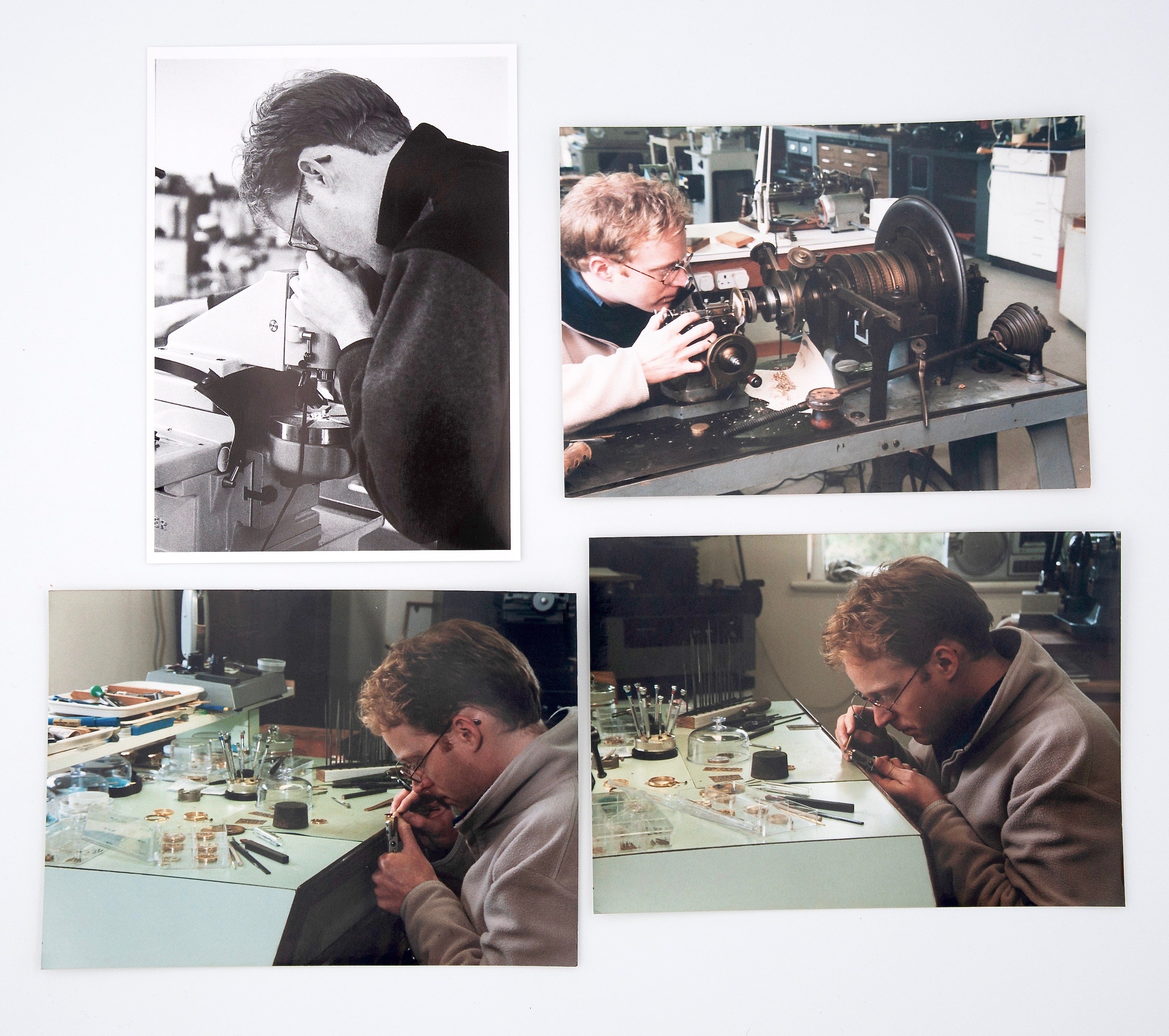 Roger W. Smith watchmaker in the workshop on the Isle of Man for A Collected Man London