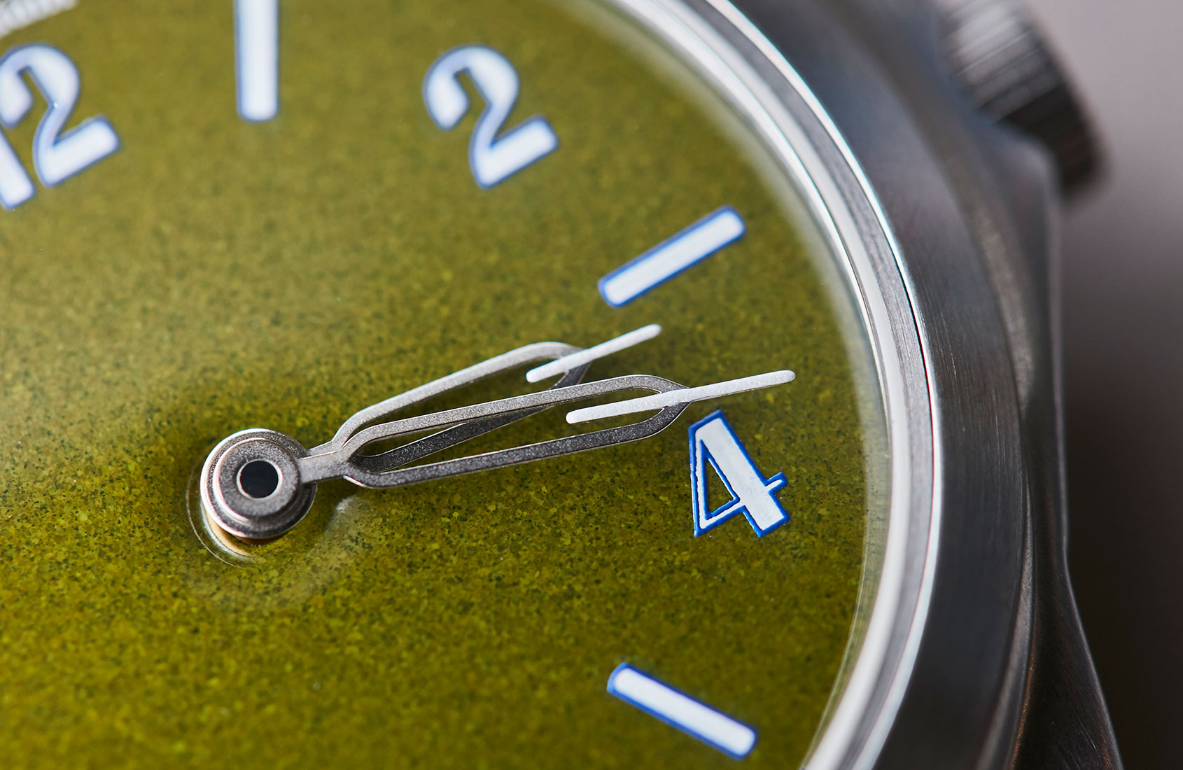 Macro on anOrdain green dial in The Art of Enamel Dials for A Collected Man London