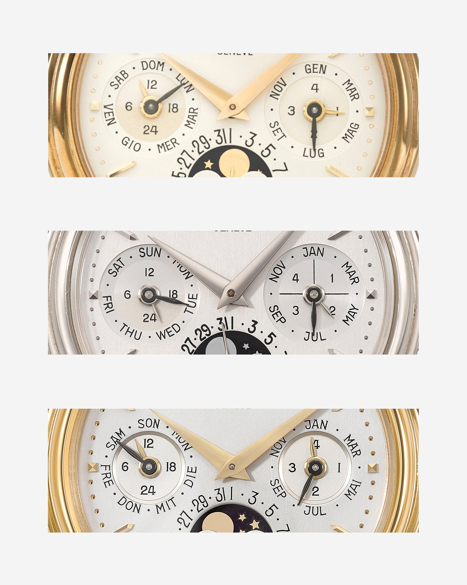 Patek Philippe 3940 dials in Italian, English and German