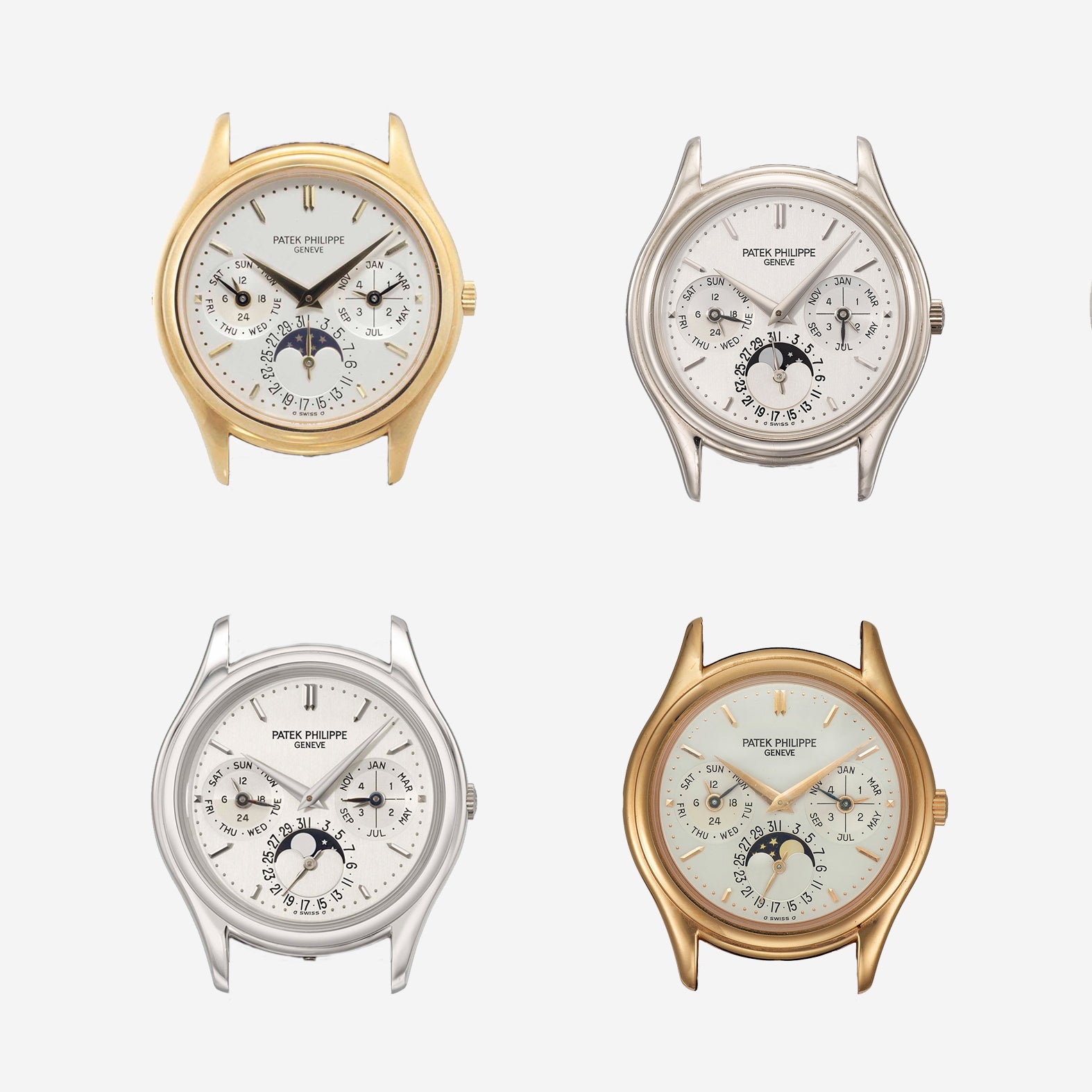 Patek Philippe 3940 in all metal vartiations, yellow gold, white gold, rose gold and platinum