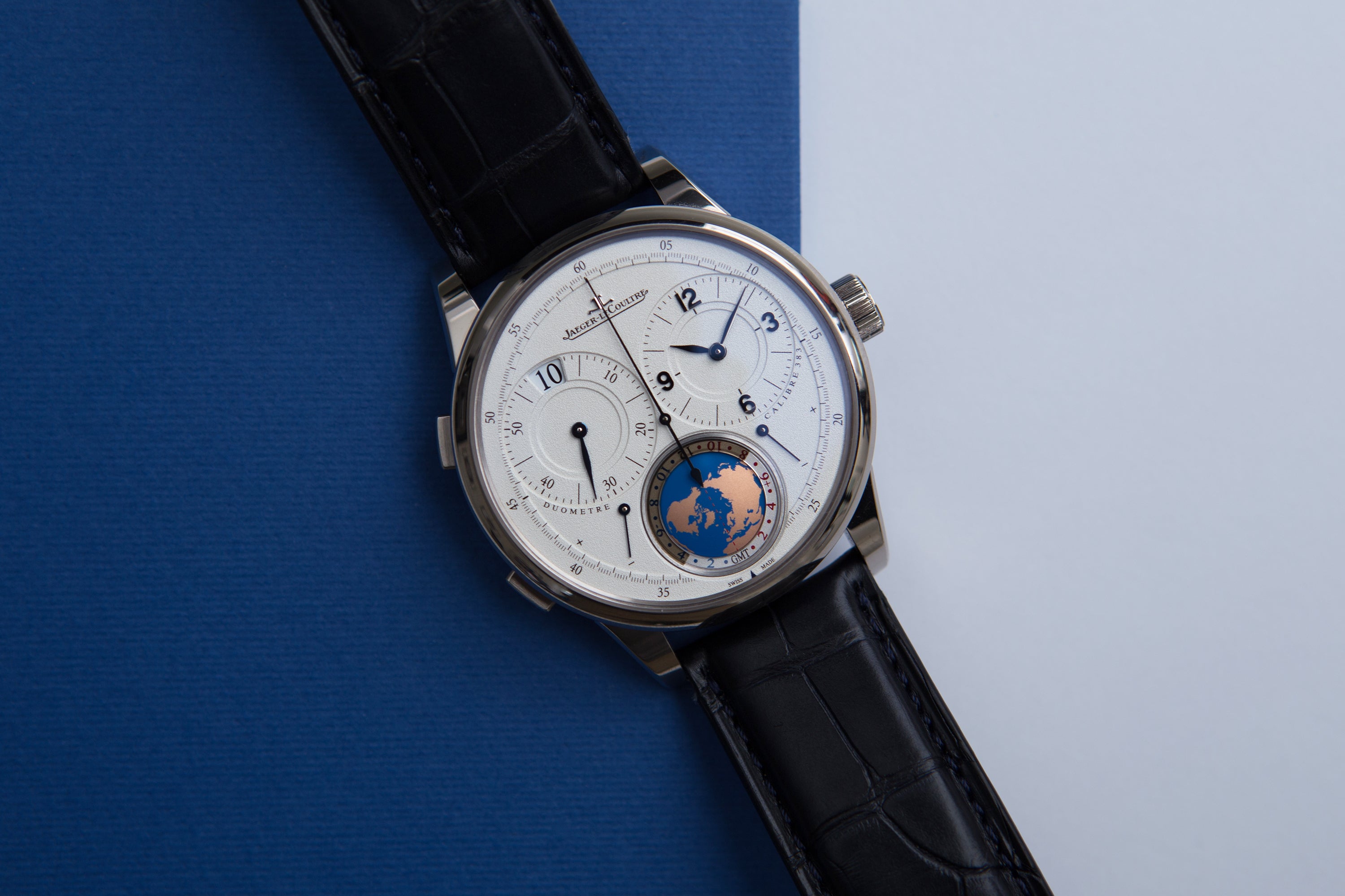 buy Jaeger-LeCoultre Duometre Unique Travel Time Paris Boutique edition 600316S rare white gold luxury authentic pre-owned traveller watch online for sale at WATCH XCHANGE London
