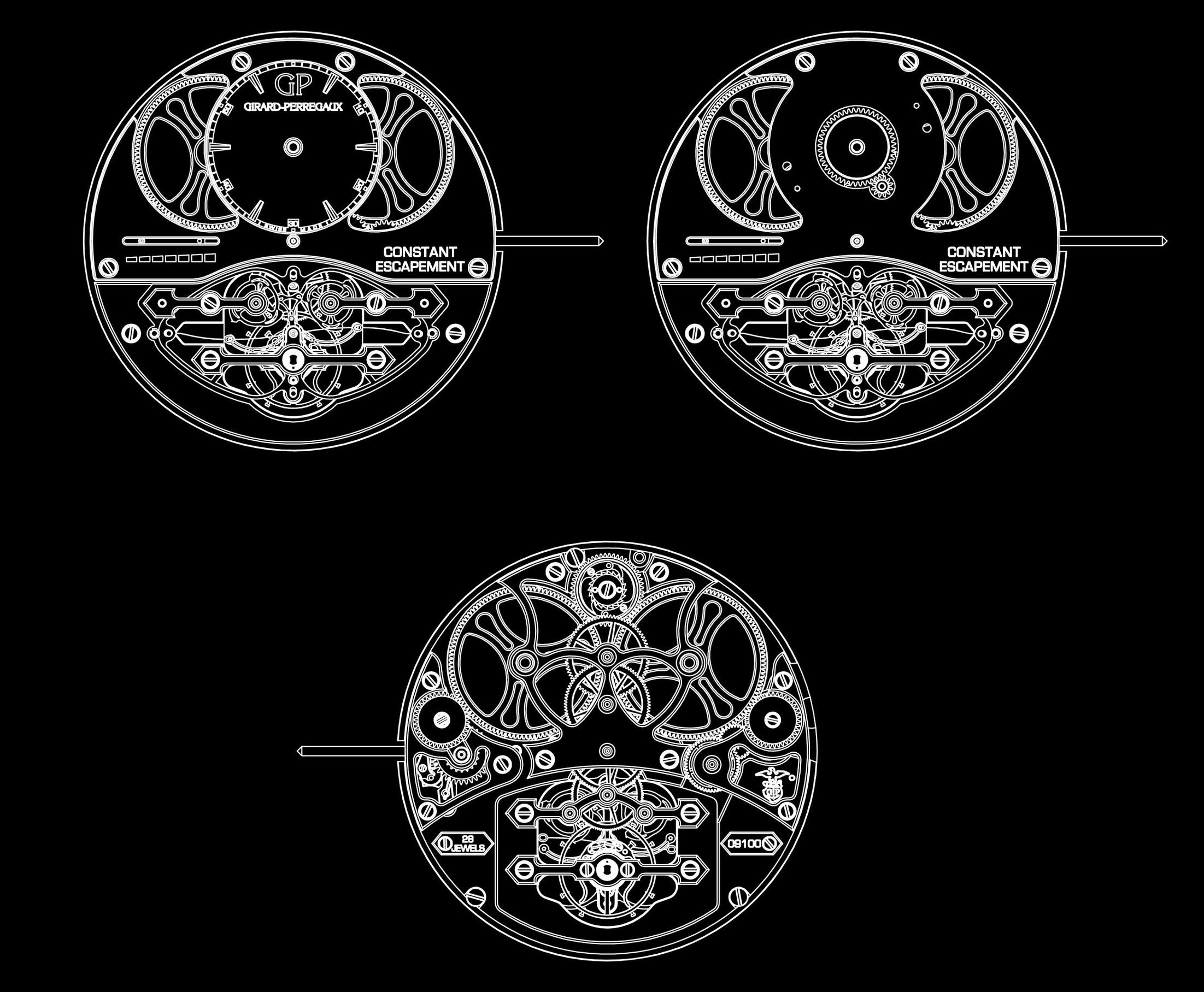 Drawing of Girard Perregaux Constant Escapement movements in Chasing Accuracy in Mechanical Wristwatches for A Collected Man London