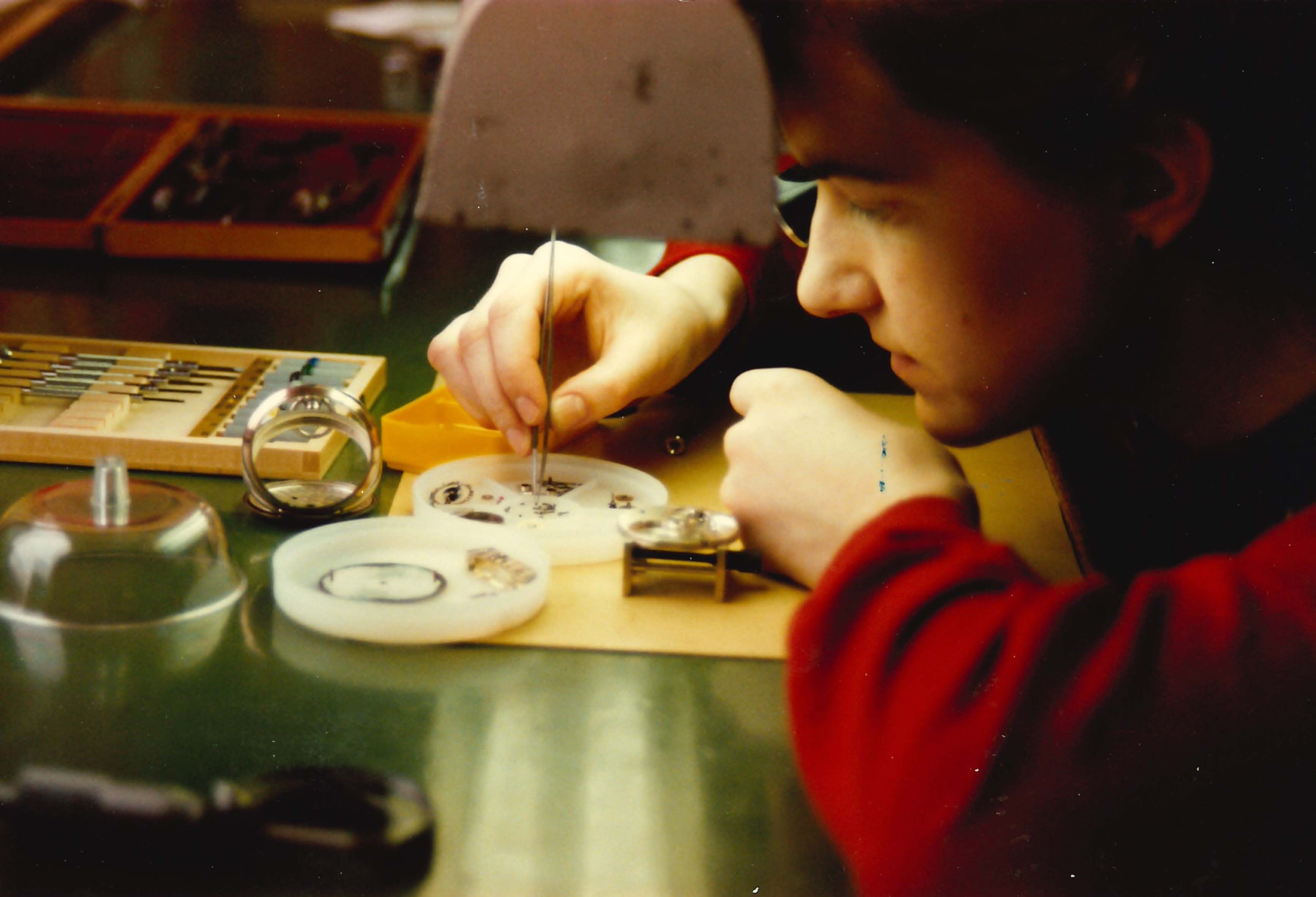 Finnish School of Watchmaking archive image of a student working for A Collected Man London