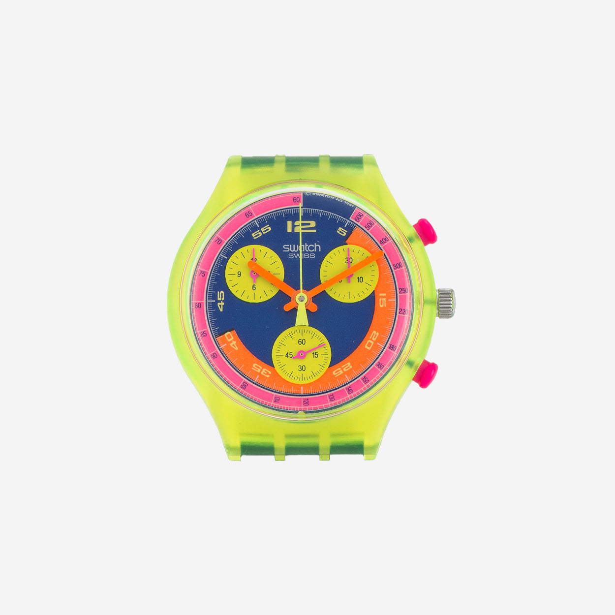 Swatch chronograph grand prix with bright case and dial highlights for A Collected Man London