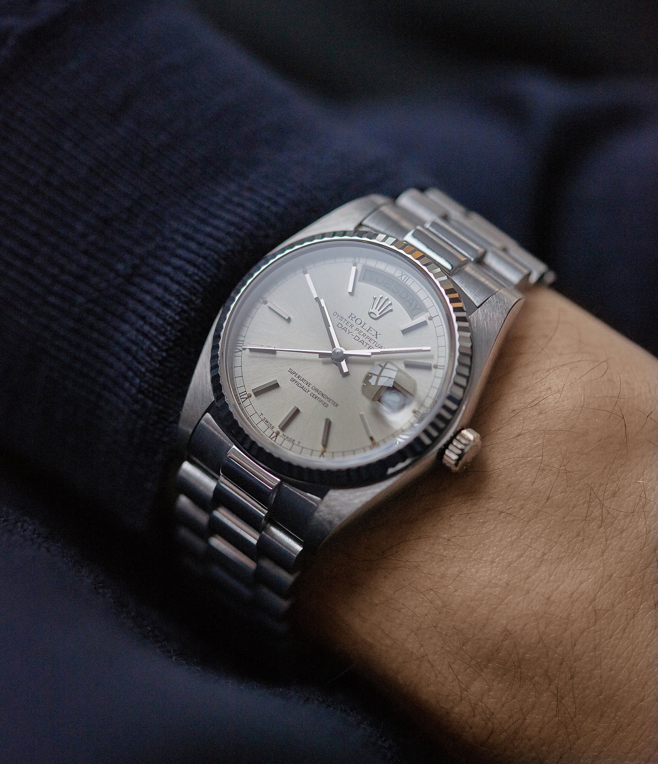 rolex day date white gold white dial