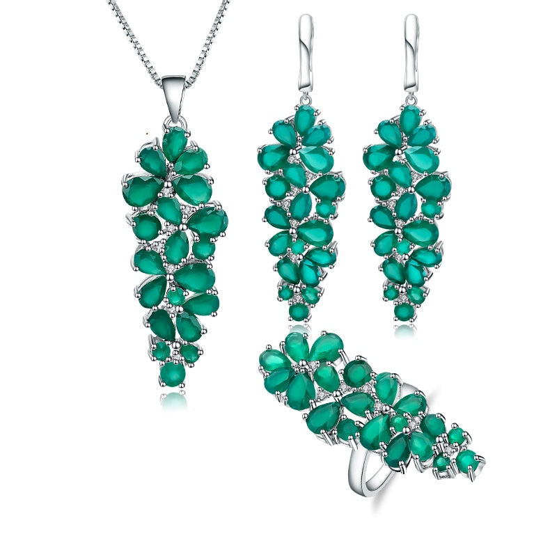 Savannah Natural Green Agate Gemstone Jewelry Sets