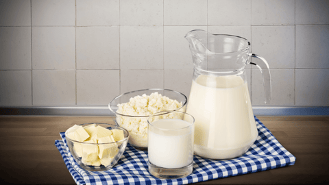 Image with counter with sources of calcium including milk and cheese. | Natural Health Gateway