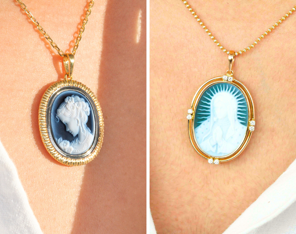 lady victorian pendant and mother Mary pendant