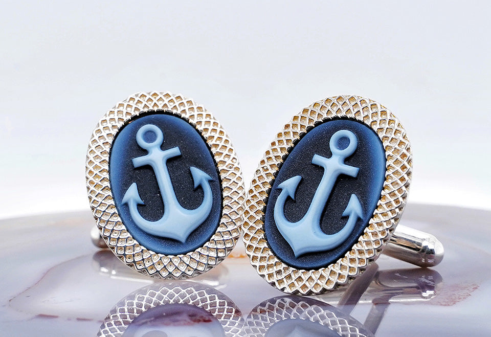 Hand-Carved Anchor Agate Cameo Cufflinks