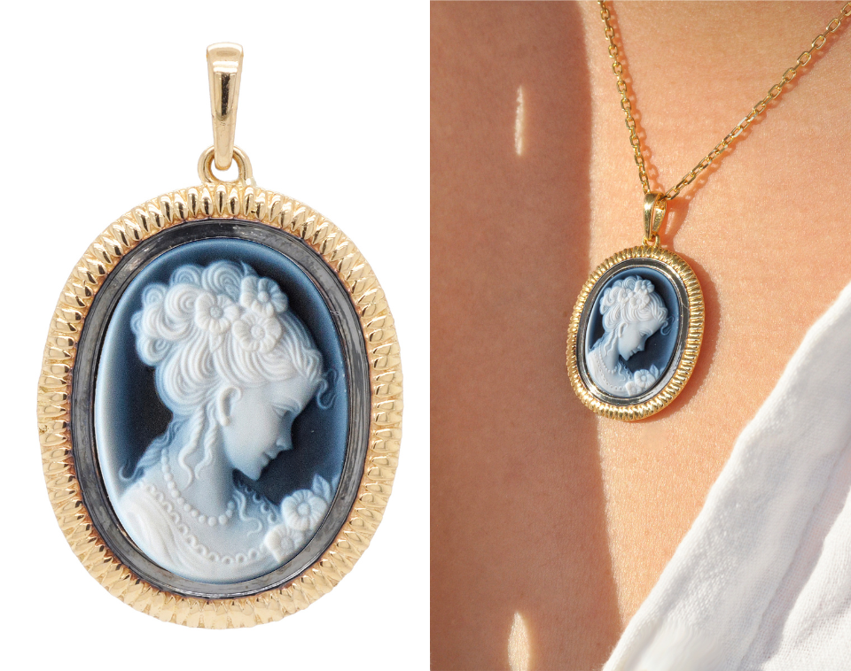 Princess Lady Victorian Agate Cameo Carving Pendant