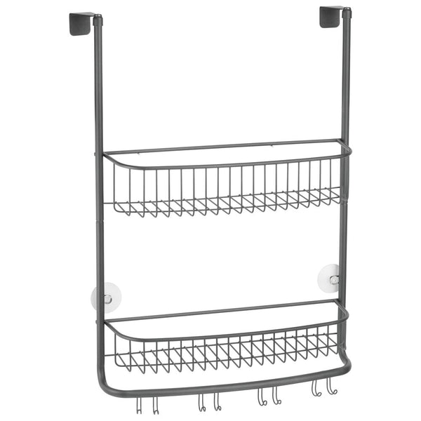 mDesign Metal Over Shower Door Caddy, Hanging Bathroom Storage Organizer  Center with Built-in Hooks and Baskets on 3 Levels for Shampoo, Body Wash