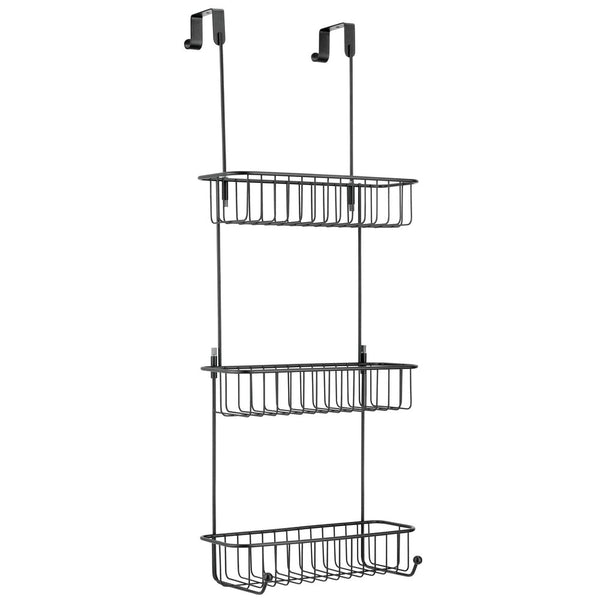 mDesign Metal Over Shower Door Caddy, Hanging Bathroom Storage Organizer  Center with Built-in Hooks and Baskets on 3 Levels for Shampoo, Body Wash