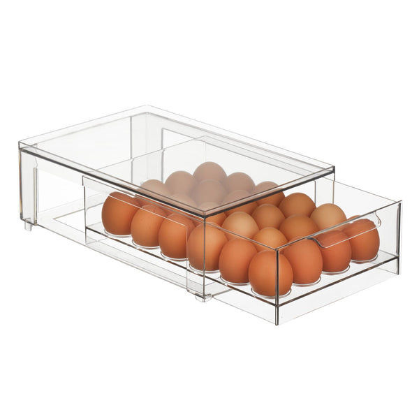 mDesign Plastic Egg Storage Tray Holder for Refrigerator, 12 Eggs, 2 Pack, Clear