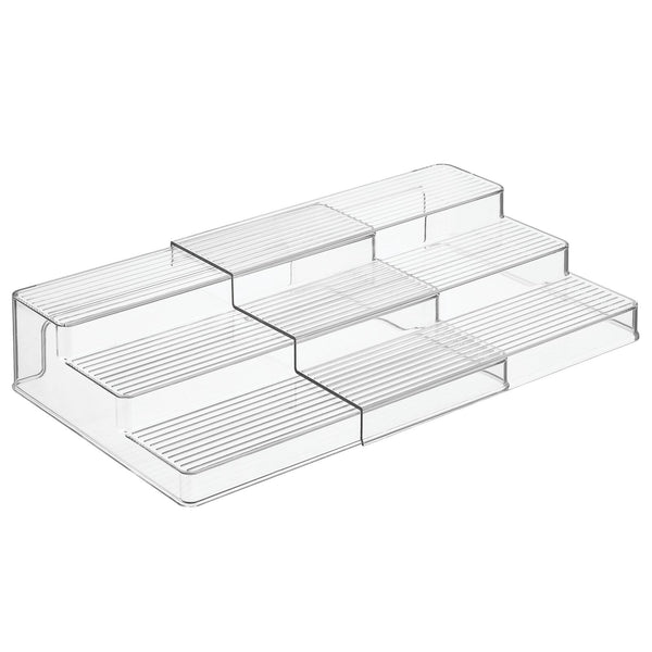 mDesign Plastic Expandable 3-Tier Shelf for Medicine, Vitamins, White 