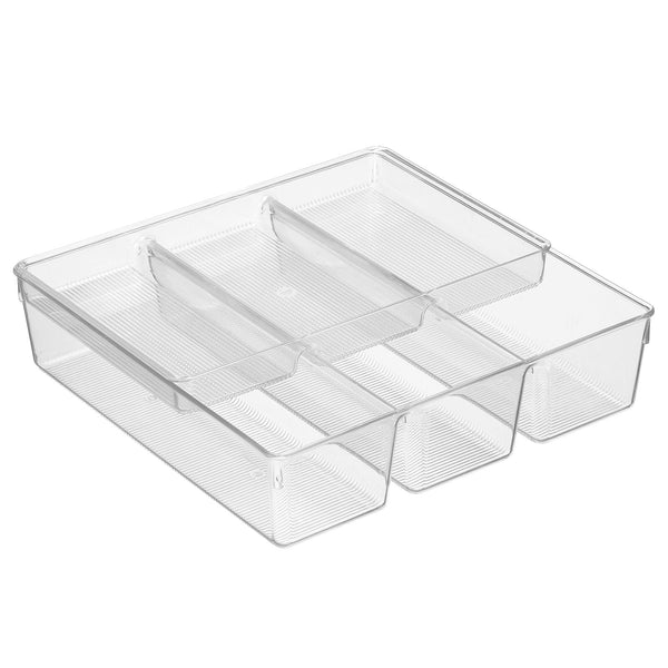 Black Extra Deep Desk Drawer Organizer - Plastic Tray with Seven Bins