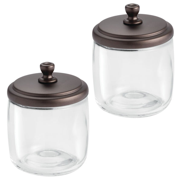  mDesign Small Apothecary Organizer Canister Jars - Glass  Containers with Steel Lid for Bathroom, Organization Holder for Vanity,  Counter, Hamill Collection - 2 Pack - Clear/Black : Home & Kitchen