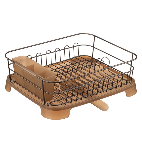 mDesign Steel Dish Drying Rack/Drainer Storage Organizer, Set of 2,  Copper/Cream