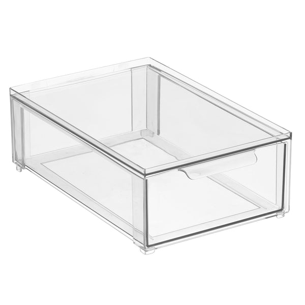 Slim Rolling Storage Bins Clear Cabinet Compartment Organizer White Black  Handle