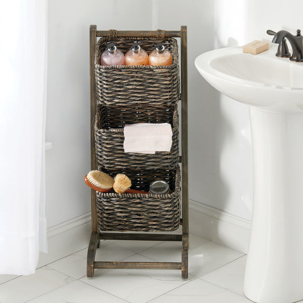 Winston Porter Stella 3 Tier Standing Wicker Storage Rack, Hand