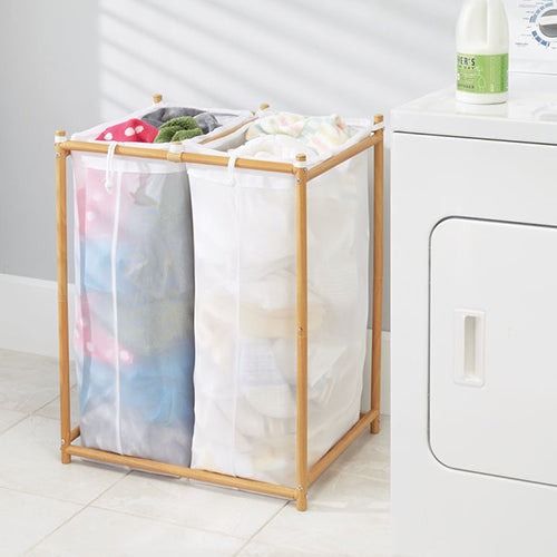 2 Section Laundry Hamper Sorter with Removable Bags