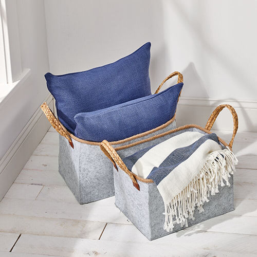 Rectangle Collapsible Fabric Basket With Braided Handles for Home Storage