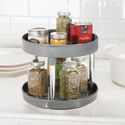 2 Tier Plastic Kitchen Lazy Susan Turntable Storage