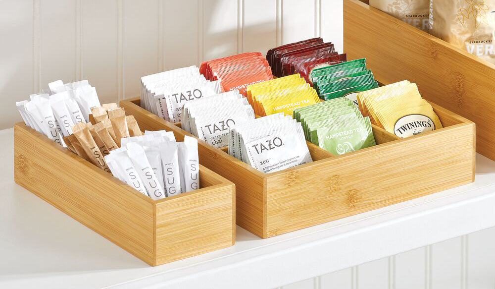 Bamboo Wood Tea Bag Storage Box Sugar Packet Coffee Bean Container  9-Compartment Tea Leaf Storage