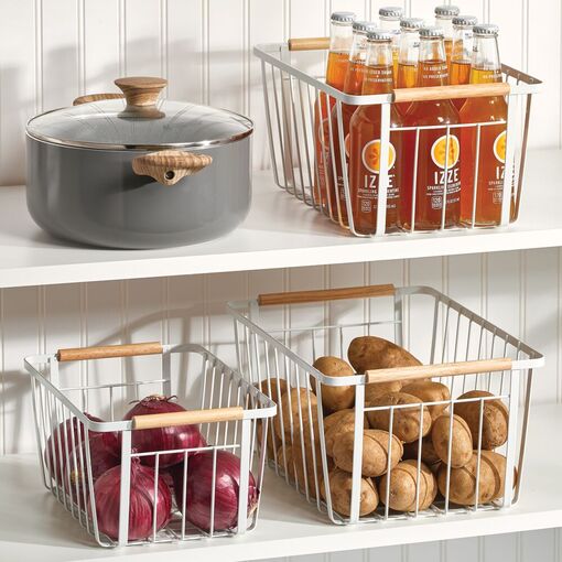 mDesign Metal Wire Food Organizer Storage Bin - 4 Pack - Black