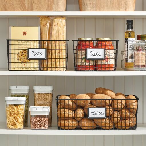 mDesign Stackable Food Organizer Storage Basket, Open Front - 2 Pack - Matte Black