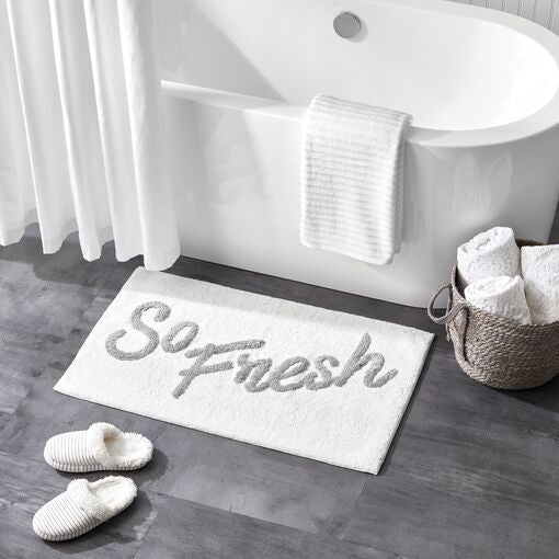 Home Decorators Collection 20 in. x 34 in. White and Gray Border Stripe Cotton Machine Washable Bath Mat, White/Gray