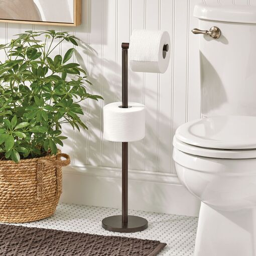 Toilet Paper Holder Free Standing - Toilet Paper Holder Stand with Storage  Shelf, Black Toilet Paper Holder with Toilet Brush, Bathroom Toilet Paper