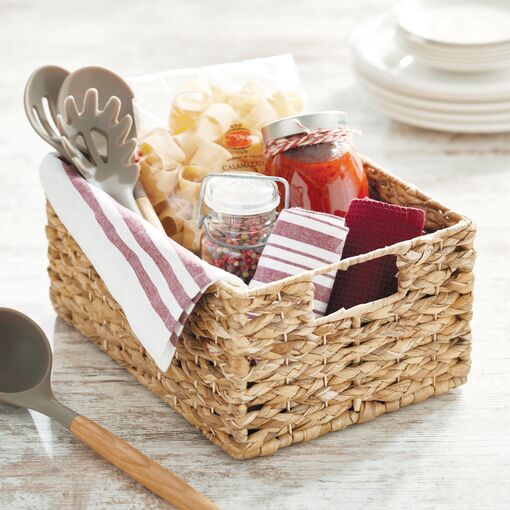 3-Pack 9 inch Square Wicker Storage Baskets with Liners - Small Woven Bins  for Organizing Kitchen, Closet Shelves, Bathroom, Laundry