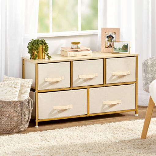 mDesign 4-Drawer Tall Fabric Dresser with Wood Handles