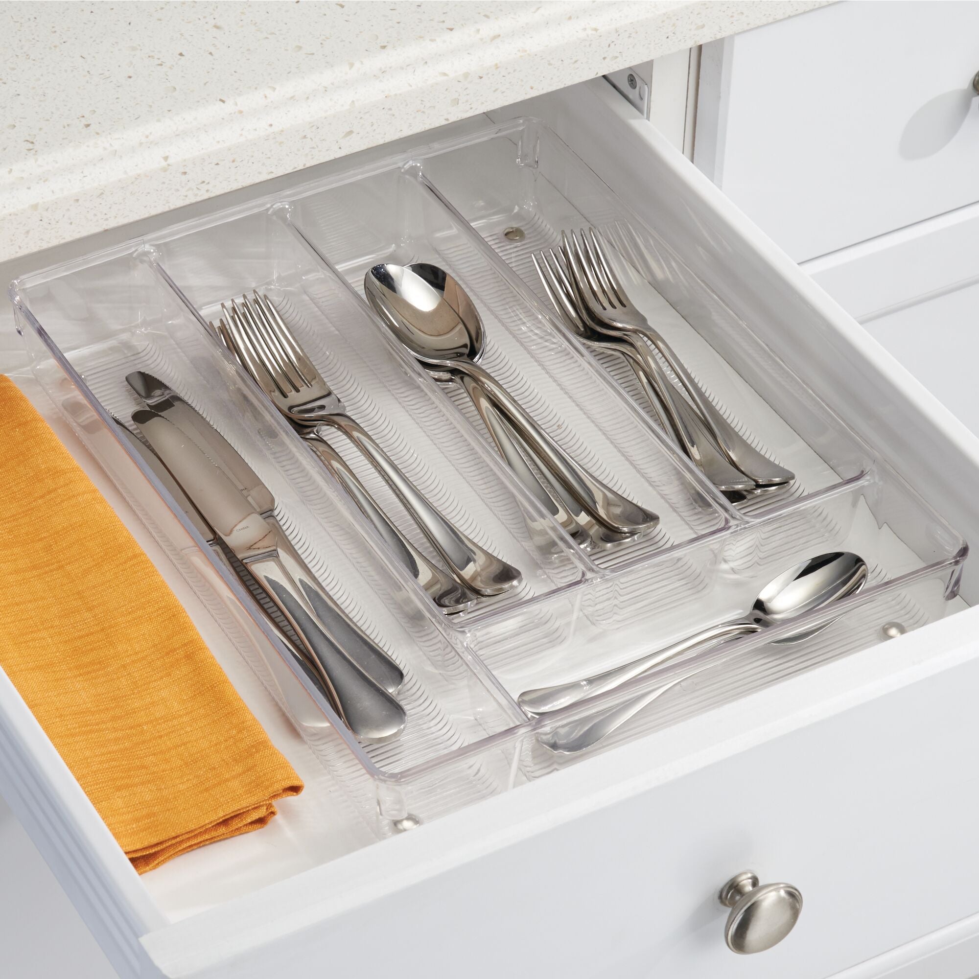 Masirs Flatware Drawer Organizer, Slip Resistant Kitchen Tray with 6  Sections to Neatly Arrange Cutlery & Serving Utensils, Keeps your Desk  Drawer and Office Su…