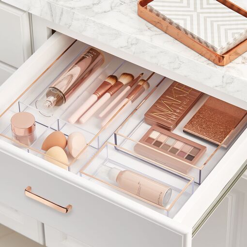 Clear Plastic Drawer Organizer Tray Acrylic 14 PCS for Kitchen Makeup  4-Size Stackable Storage Organizer for Vanity Bathroom Office Drawer