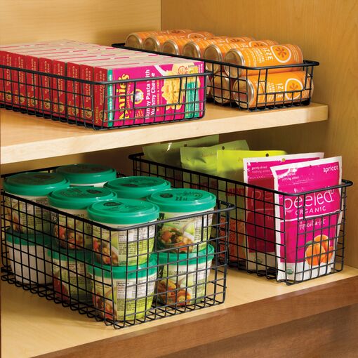 Rethink Your Room Set of 3 Large Plastic Open Storage Basket, 14 x 12 x 5  Inches, Durable Pantry and Kitchen Organization Bins for Organization