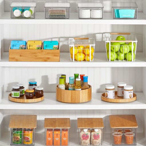 1 Plastic Storage Baskets With Lids, Small Pantry Organization