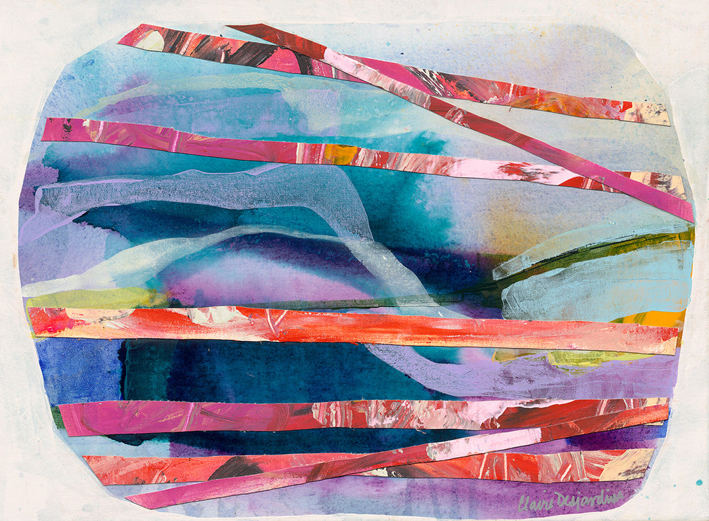 Collaged painting, Crossings on Crossings, by abstract artist Claire Desjardins.