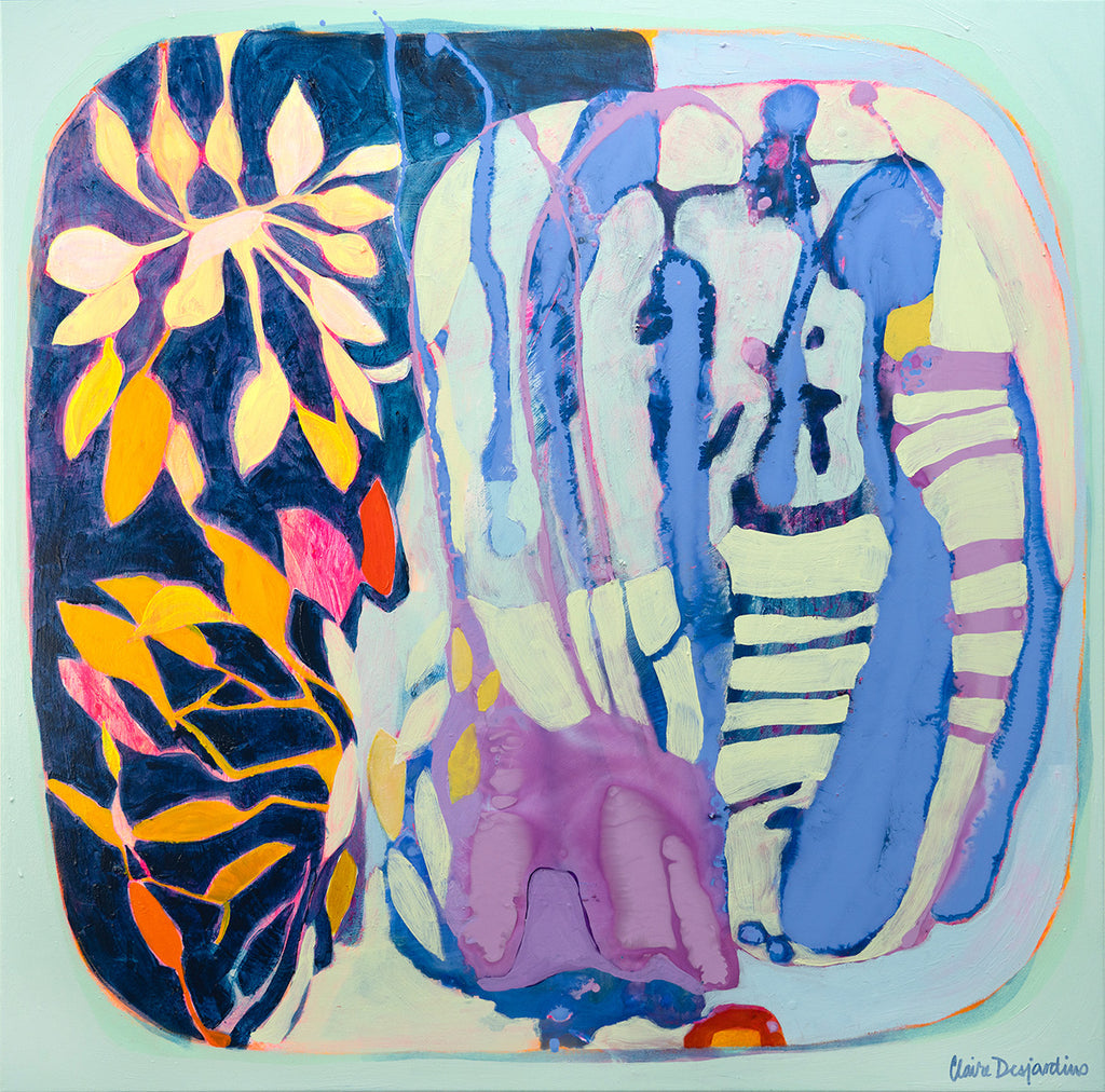 "Winter Caress" abstract painting by artist / painter Claire Desjardins, uses soft analogous colors.