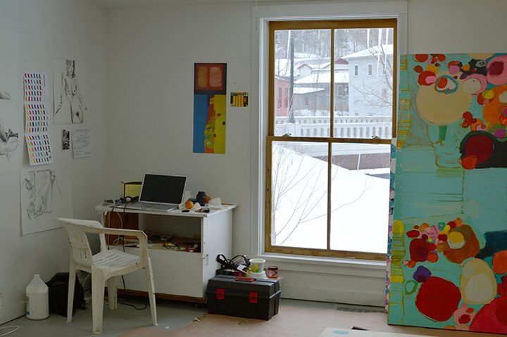 Art studio of abstract artist, Claire Desjardins, at the Vermont Studio Center.