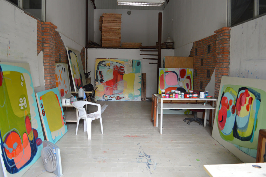 The artist studio of abstract artist, Claire Desjardins, in Shenzhen, China.