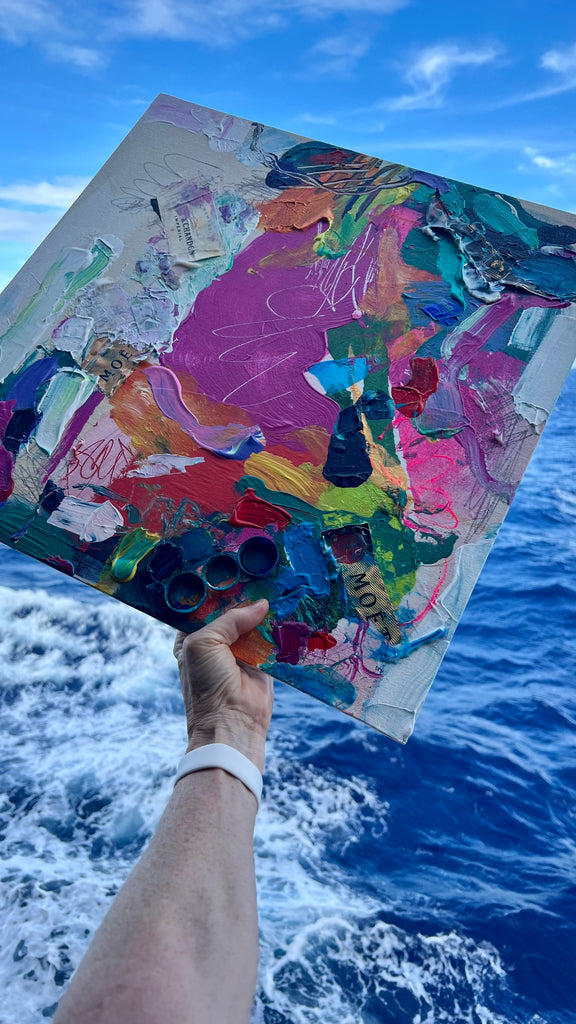 Abstract painting by Claire Desjardins sold via Ritz-Carlton Yacht Collection.