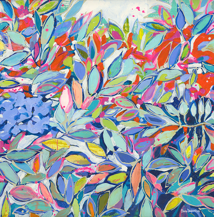 Party in August - abstract floral painting by painter, Claire Desjardins.