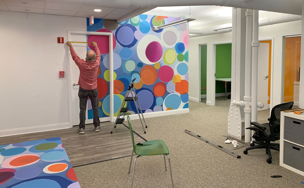 Corporate Boston office installs artwork wallpaper by abstract artist Claire Desjardins.