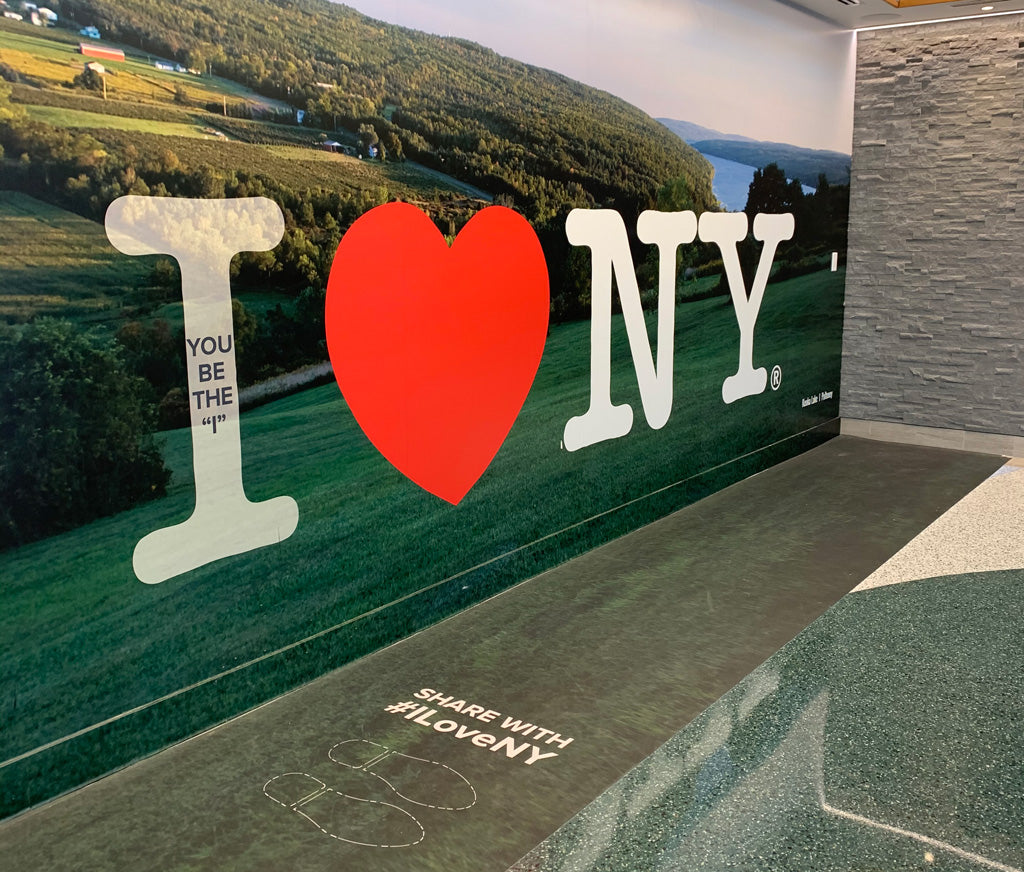 I love New York sign and a visitor center.