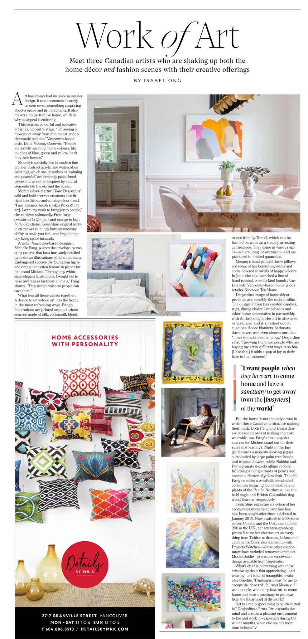 Work of Art - Globe and Mail, features work by abstract artist, Claire Desjardins.