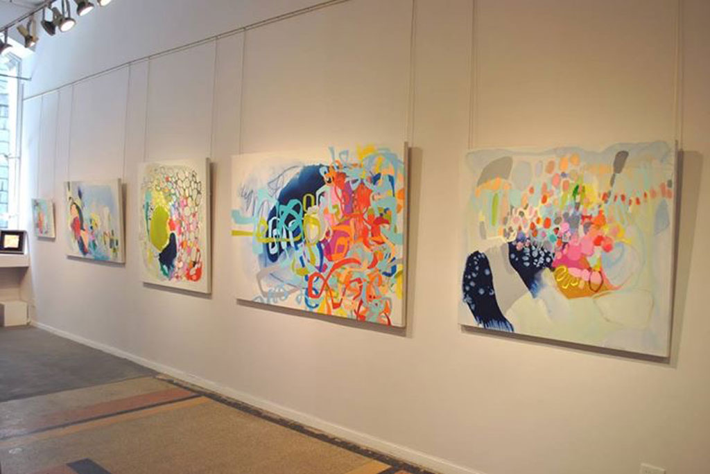 Art installation: paintings by abstract artist, Painter Claire Desjardins.