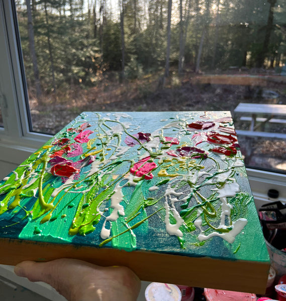 Abstract floral painting by artist Claire Desjardins: inspired by nature.
